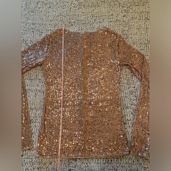 Free People Intimately Long Sleeve Sequin Gold Rush Top Rose Gold Size S NWT - Picture 7 of 9